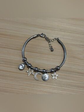 Celestial Silver Star & Moon Charm Bracelet
